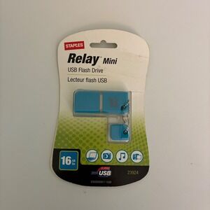 Staples Relay‎ Mini USB Flash Drive 16GB Blue High Speed Thumb Drive 23924 NEW